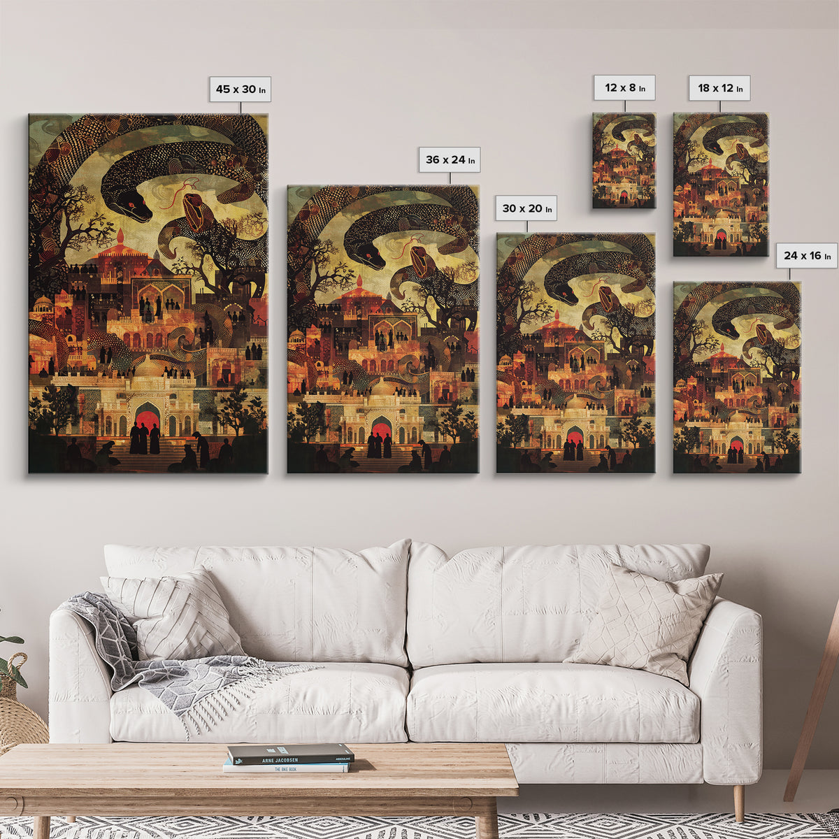 Enchanted Palace With Giant Serpent Wall Art, Mystical Travel Decor, Indian Decor, Fantasy City Canvas Style Art Print Gift