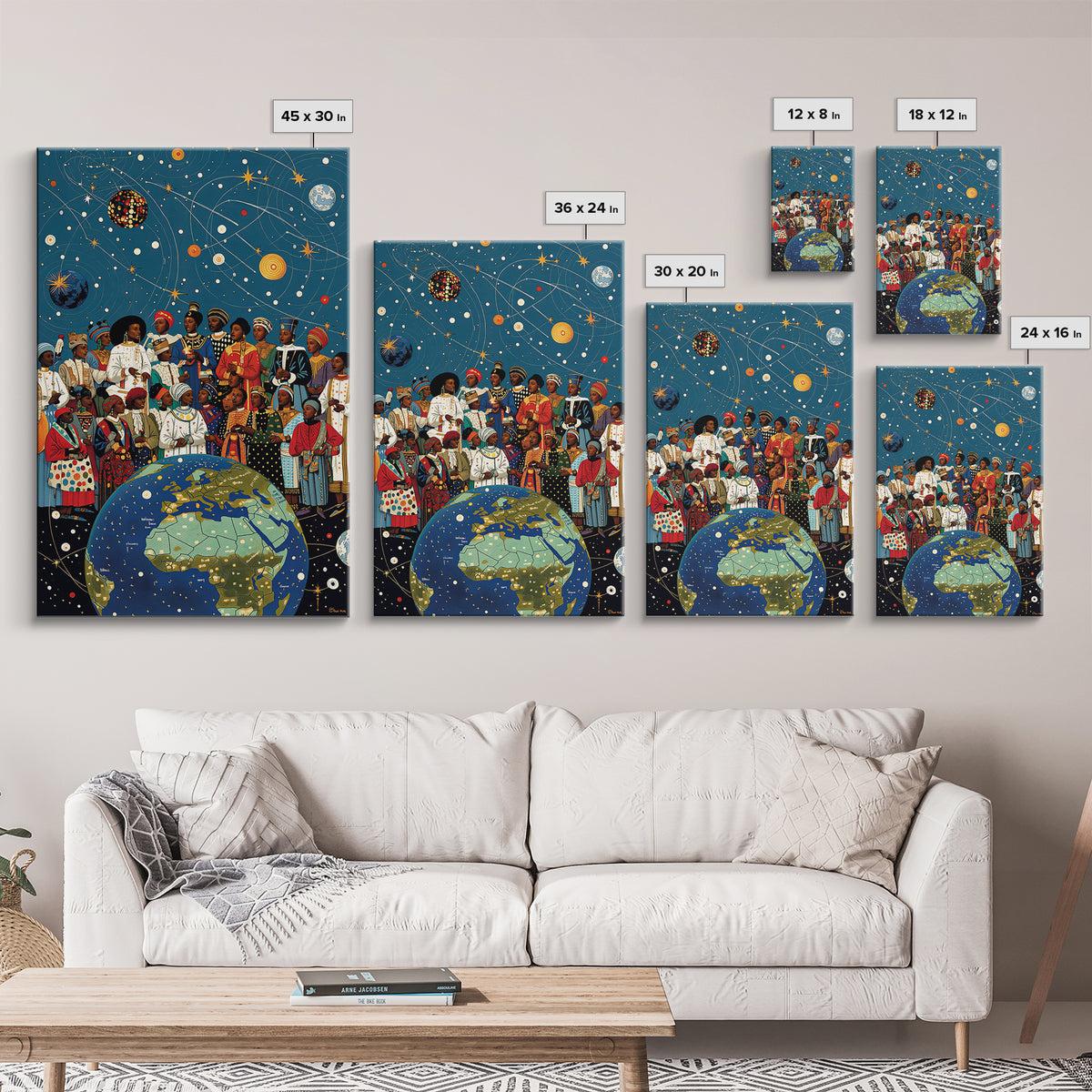 African Diaspora Under Celestial Orbits Wall Art, Afrocentric Canvas Print, Black Culture Artwork And Earth Map Decor Gift