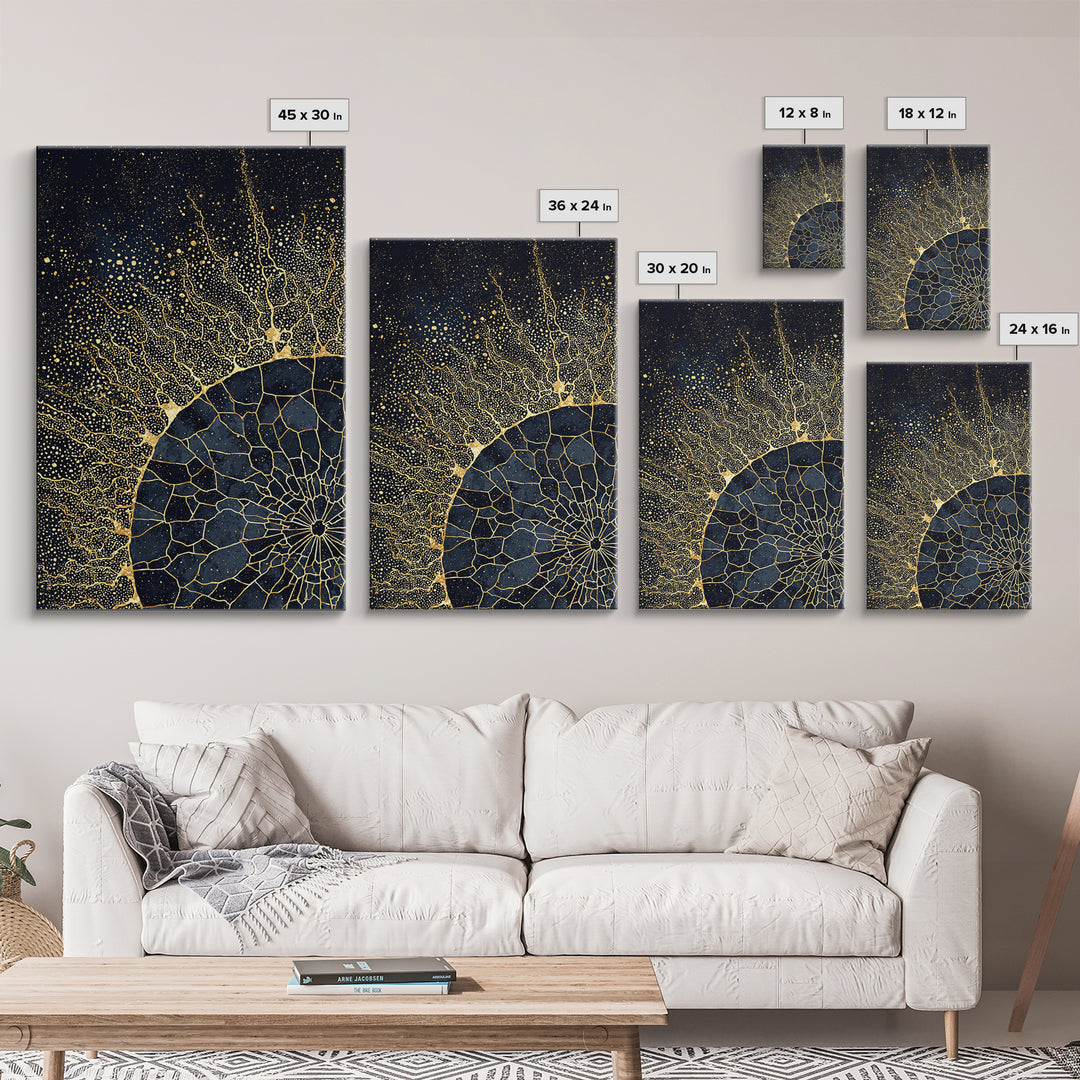 Black Gold Abstract Solar Eclipse Wall Art, Luxury Canvas Print, African Inspired Celestial Decor For Modern Living Room