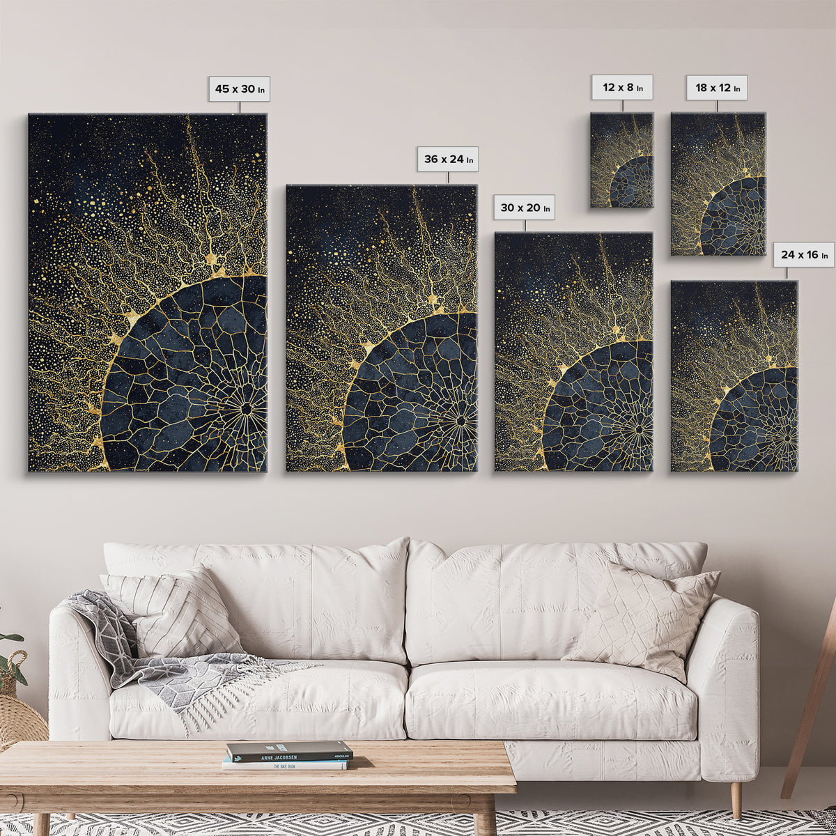Black Gold Abstract Solar Eclipse Wall Art, Luxury Canvas Print, African Inspired Celestial Decor For Modern Living Room