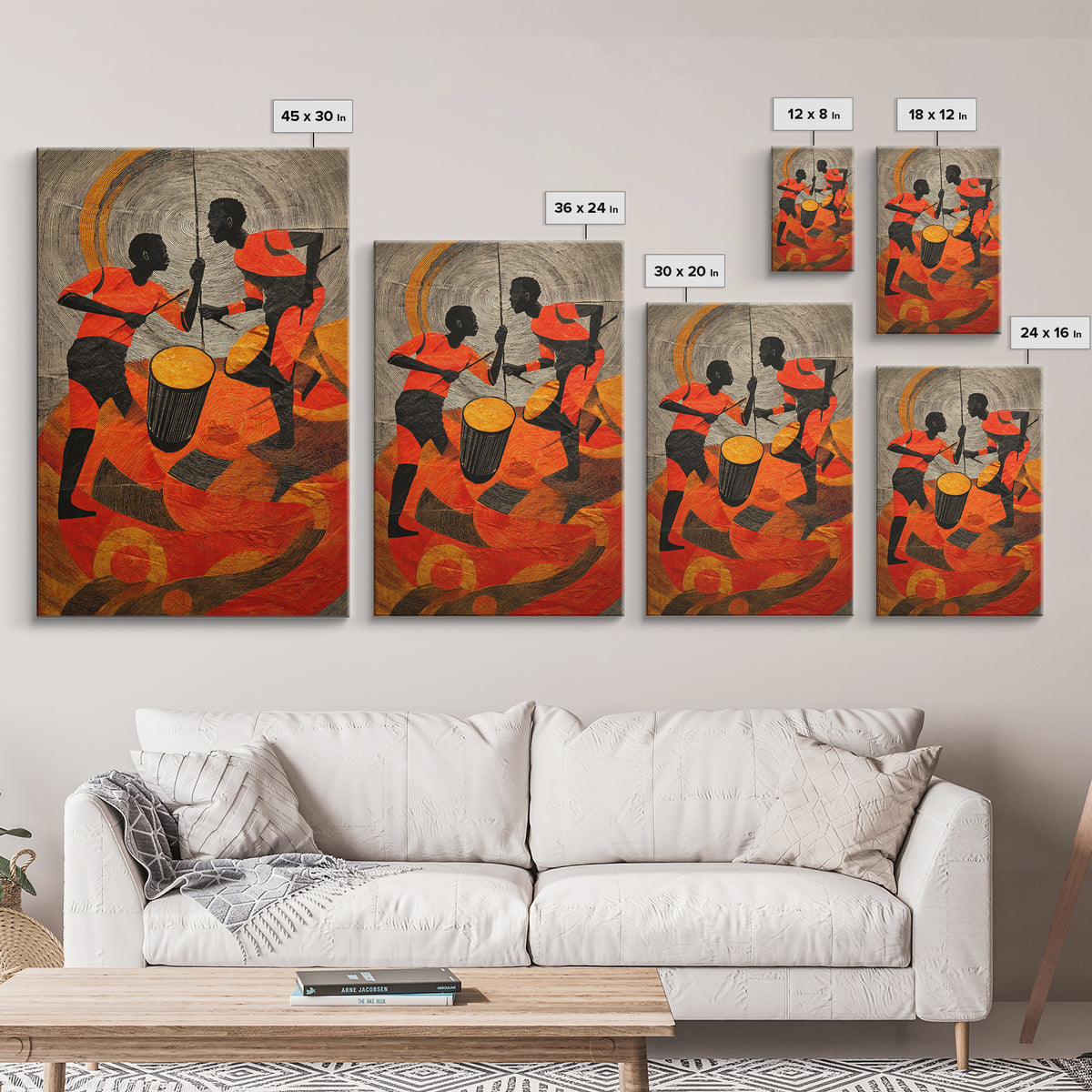 Two African Children Dancing With Drum Wall Art, Colorful African Art Print, Tribal Celebration Decor, Modern Afro Canvas