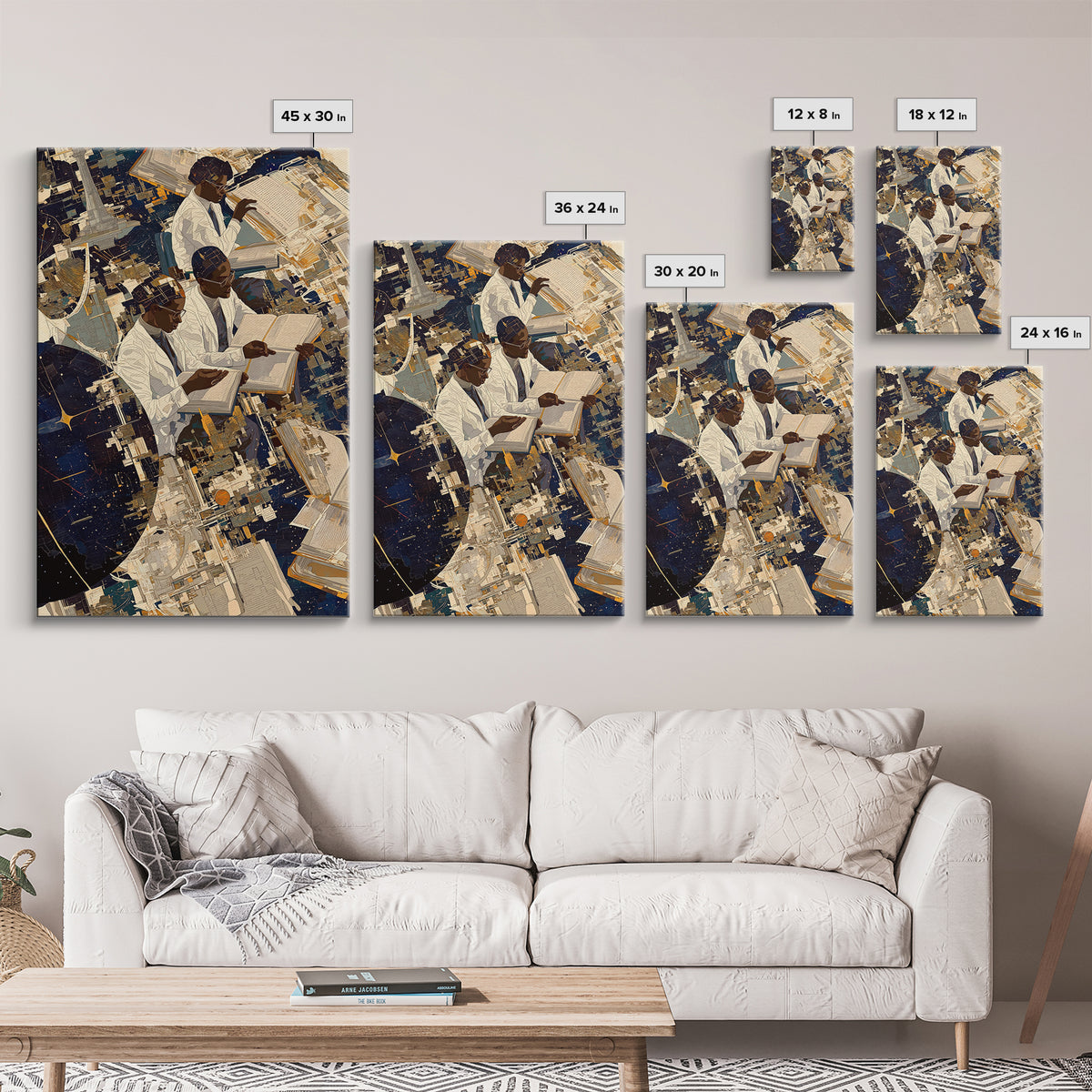 Black African Scholars Reading Floating Books Wall Art, Afrofuturism Decor, Black History Gift, Modern Cultural Canvas Print
