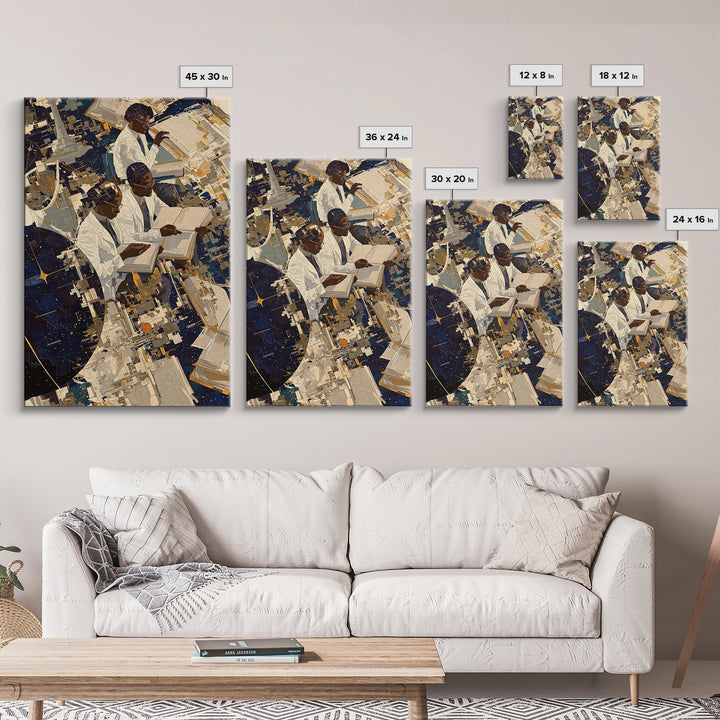 Black African Scholars Reading Floating Books Wall Art, Afrofuturism Decor, Black History Gift, Modern Cultural Canvas Print