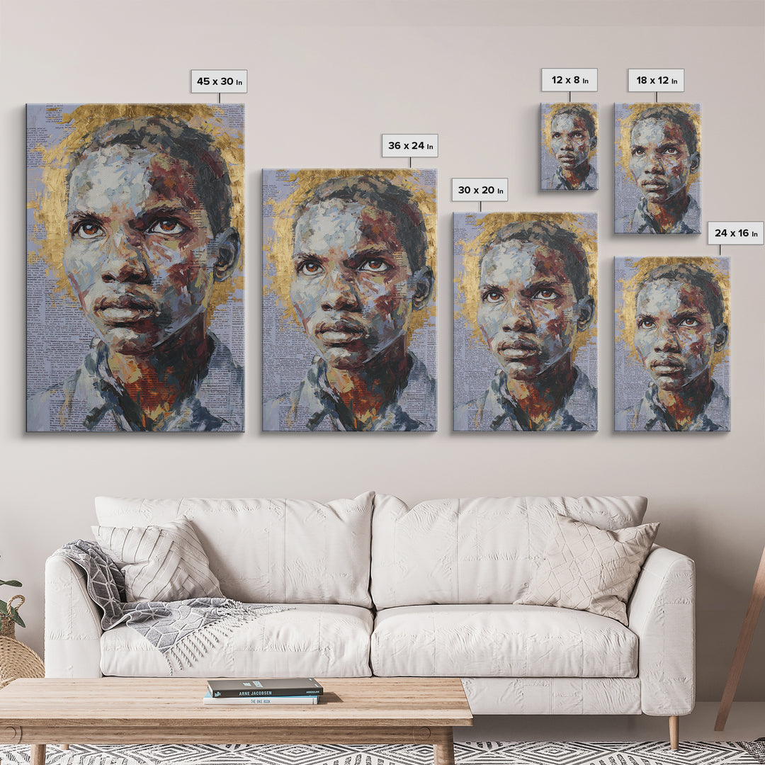 Young African Boy Portrait With Golden Halo Wall Art, Black Art Print, Melanin Artwork, Afrocentric Modern Gallery Decor