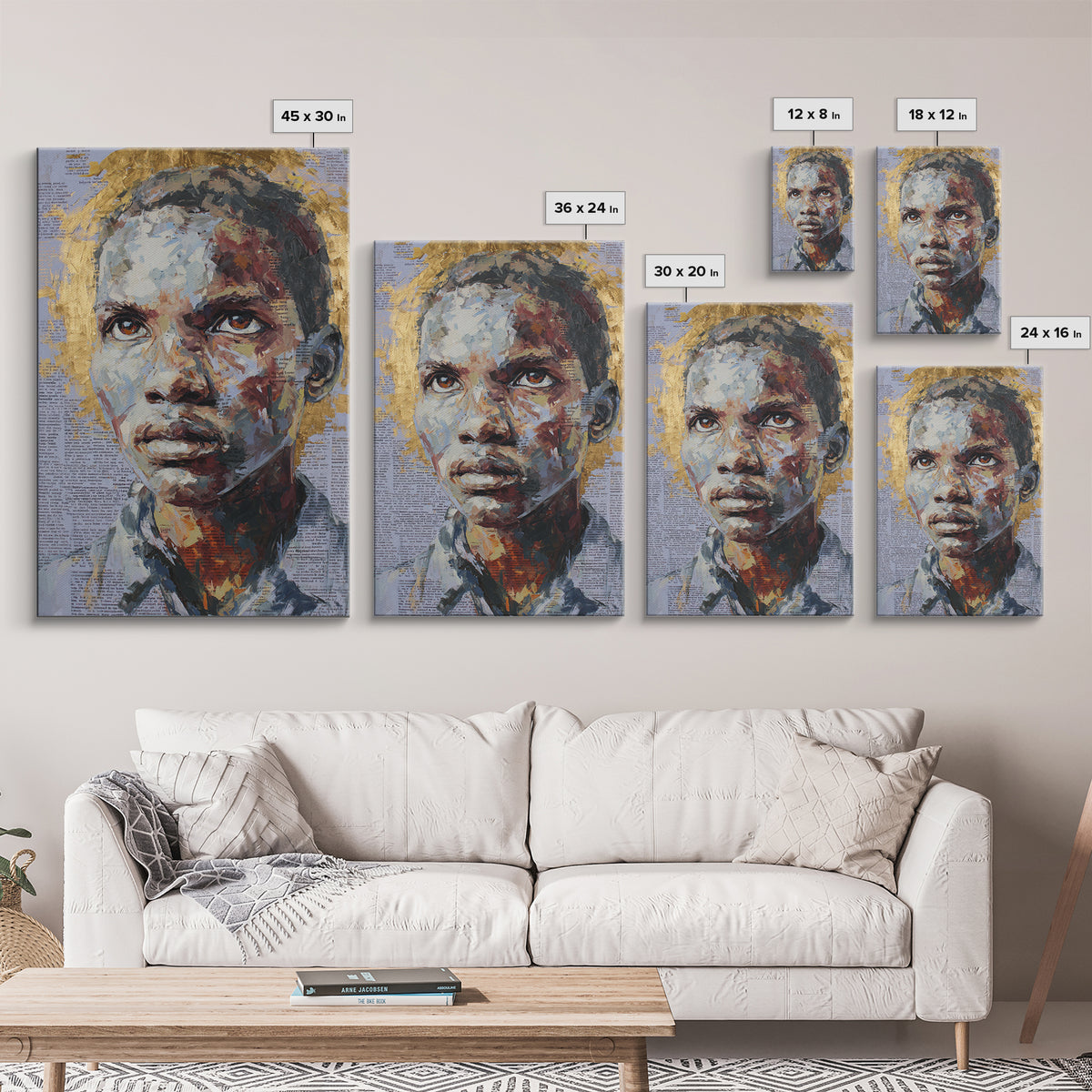 Young African Boy Portrait With Golden Halo Wall Art, Black Art Print, Melanin Artwork, Afrocentric Modern Gallery Decor