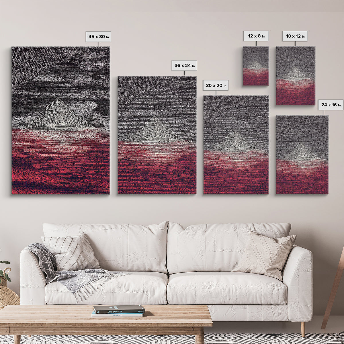 White Pyramid Over Crimson Horizon Wall Art, African Egyptian Art, Geometric Wall Art, Modern Black Decor, Statement Gift