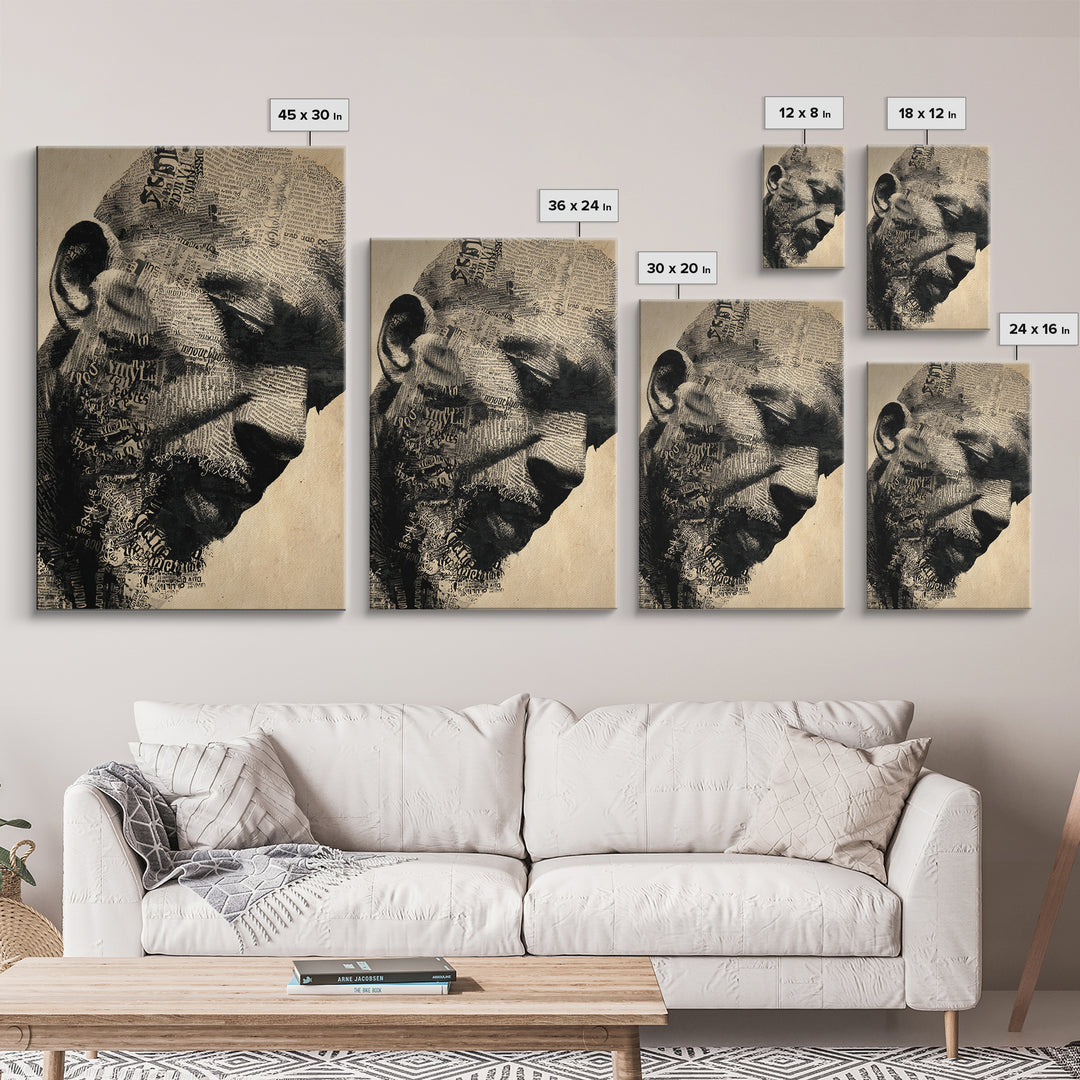 Sepia Black Man Profile With Typography Canvas Print, African Portrait, Black Man Wall Art, Afrocentric Decor, Gift For Him