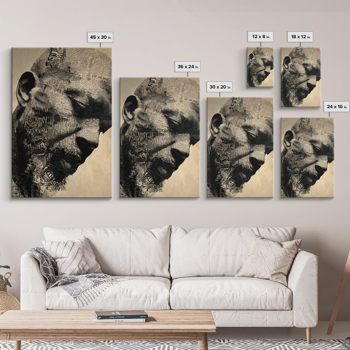 Sepia Black Man Profile With Typography Canvas Print, African Portrait, Black Man Wall Art, Afrocentric Decor, Gift For Him