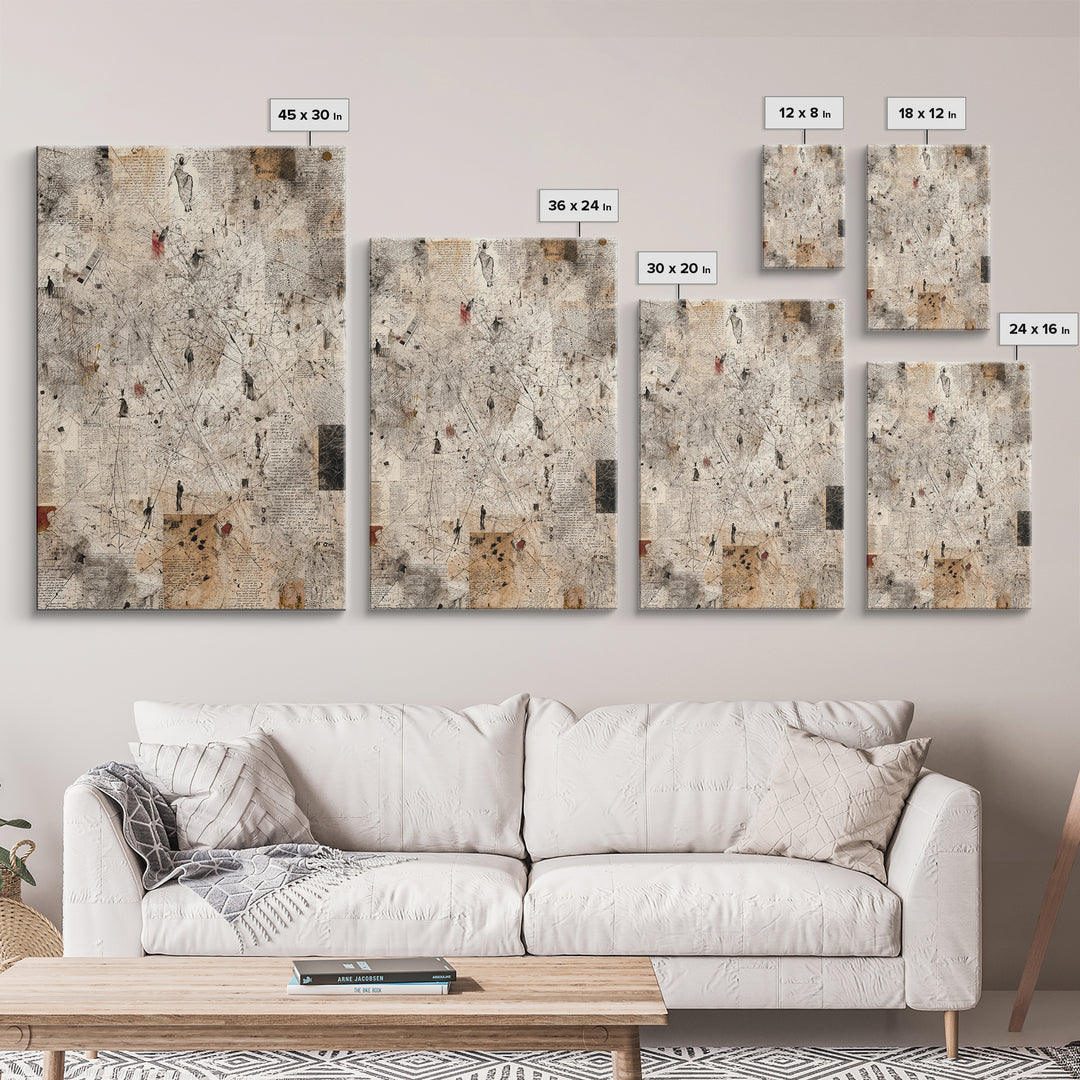 Minimal Abstract Figures On Parchment Wall Art, Contemporary Art, Ethnic Wall Decor, Neutral Gallery Art, Unique Gift For Art Lovers