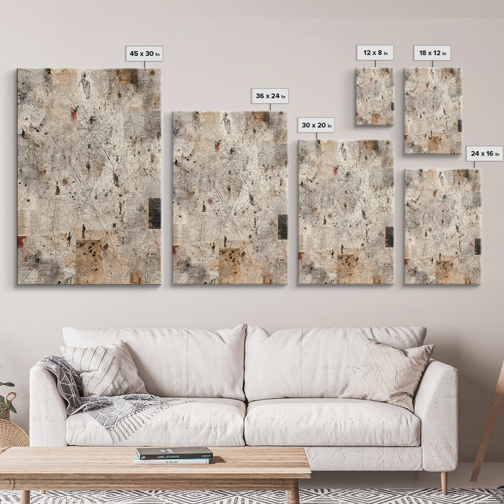 Minimal Abstract Figures On Parchment Wall Art, Contemporary Art, Ethnic Wall Decor, Neutral Gallery Art, Unique Gift For Art Lovers