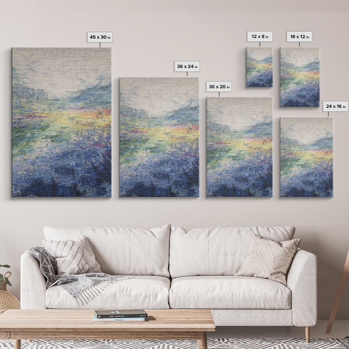Luminous Abstract Horizon Landscape Wall Art, Blue Green Modern Canvas Print, Dreamy Nature Scene, Elegant Living Room Decor