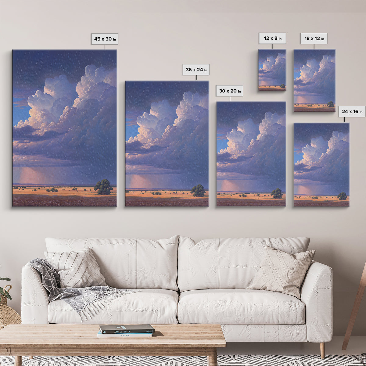 Rainstorm Over African Savanna Canvas Print, Dramatic Cloud Wall Art, Safari Landscape Decor, Dreamy Nature Scene Gift, Blue Sky