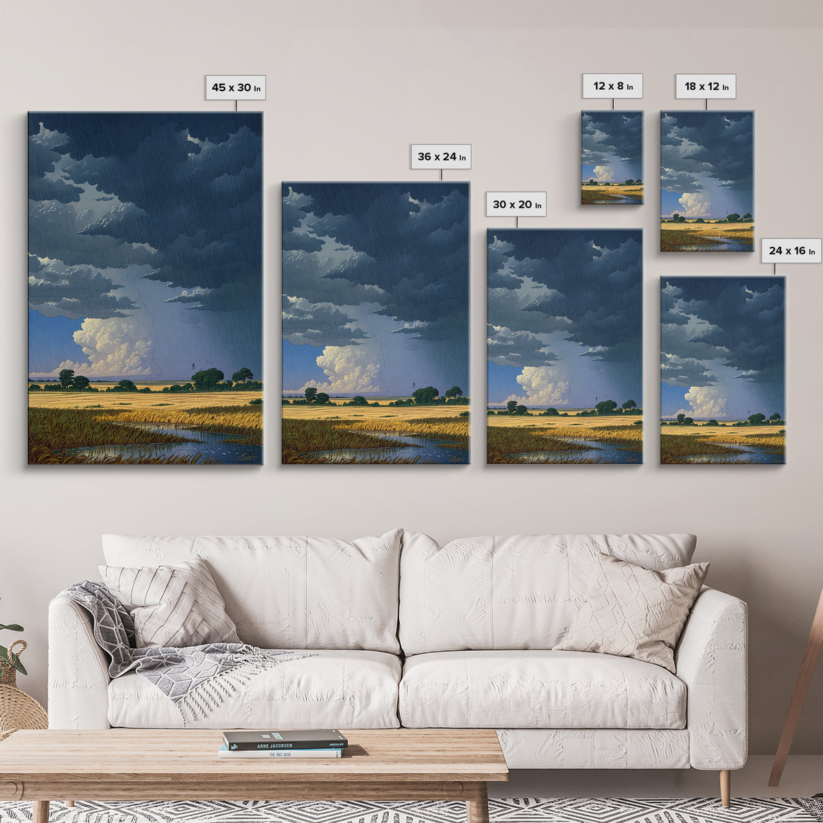 Dark Storm Clouds Over Golden Field Wall Art, African Landscape Canvas Print, Moody Nature Scene, Rustic Living Room Decor