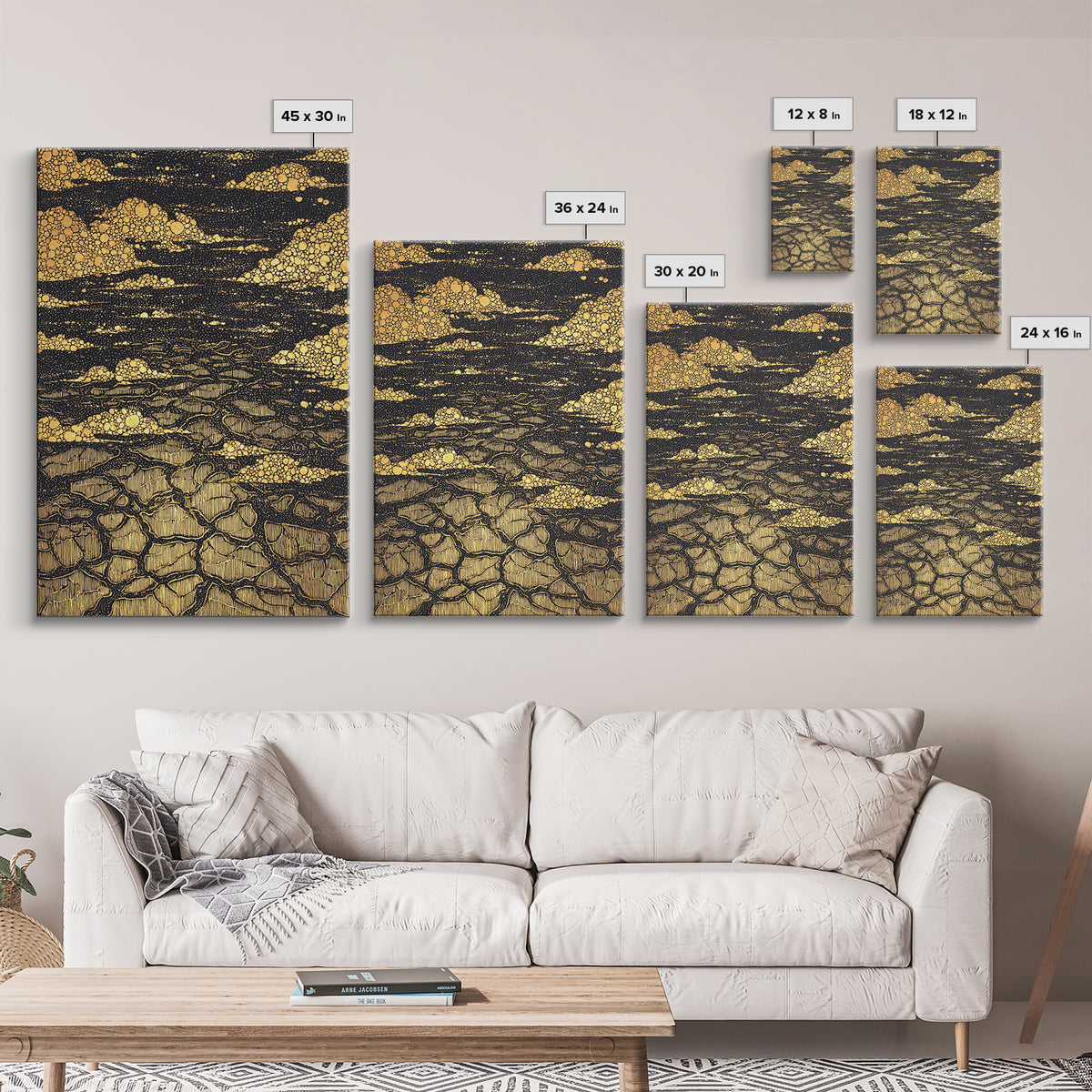 Black And Gold Cracked Earth Abstract Wall Art, Luxury Canvas Print, Textured Desert Landscape, Bold Statement Home Decor