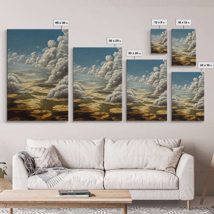 Aerial African Wetlands With Rolling Storm Clouds Canvas Print, Serengeti Wall Art, Safari Decor, Modern Landscape Art, Home Decor Gift