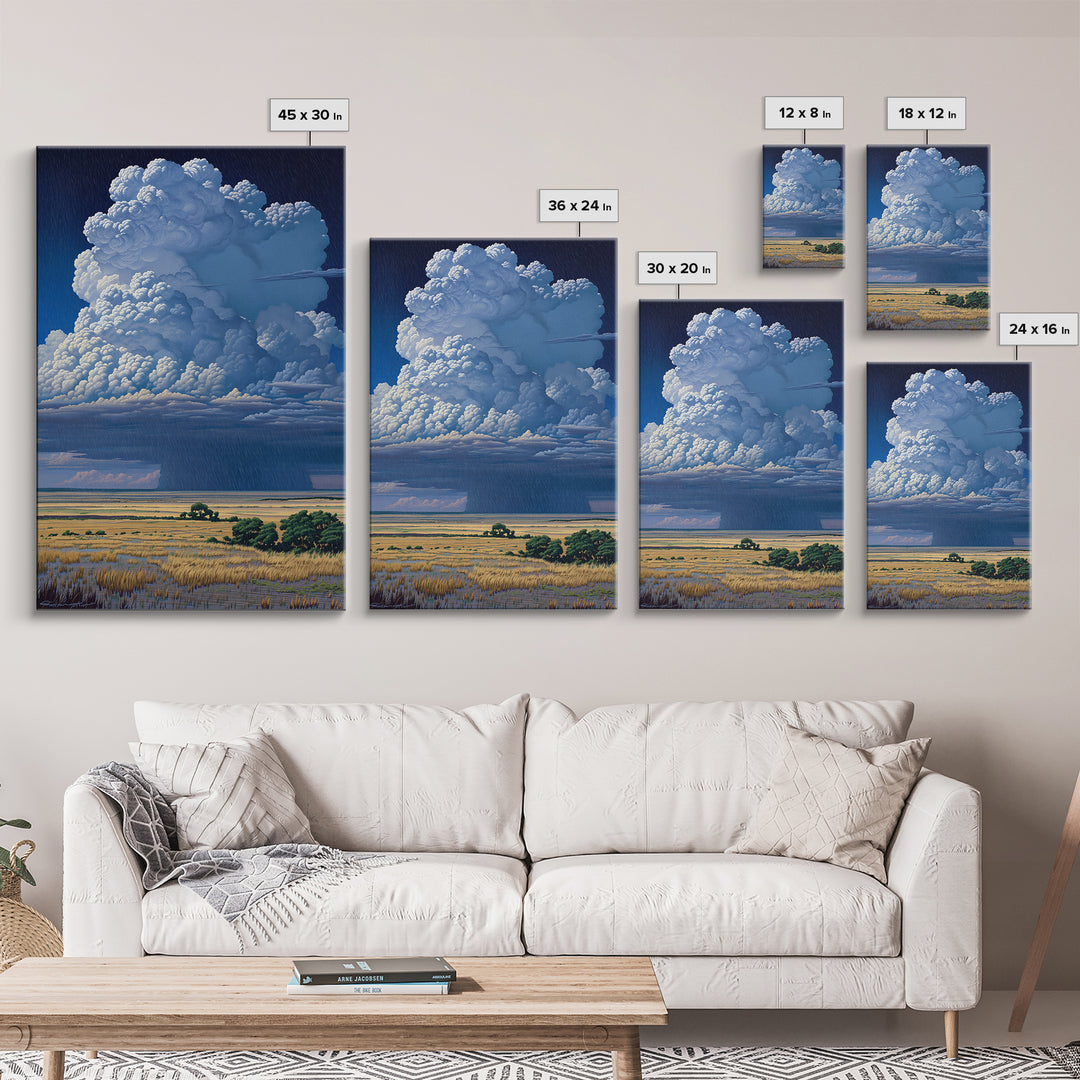 Towering Blue Thunderhead Over African Marsh Canvas Print, Serengeti Wall Art, Safari Decor, Bold Modern Home Decor Gift