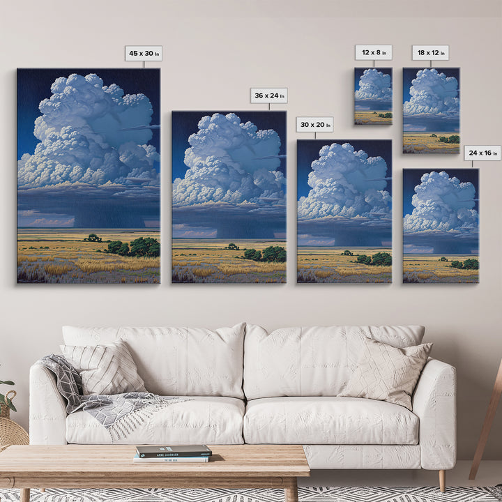 Towering Blue Thunderhead Over African Marsh Canvas Print, Serengeti Wall Art, Safari Decor, Bold Modern Home Decor Gift