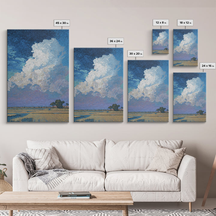 Bright African Fields With Lone Tree And White Cloud Wall Art, Landscape Canvas Print, Nature Scene Art, Elegant Home Decor