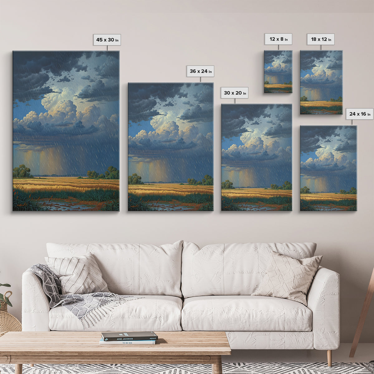 Rain Swept African Plain With Golden Fields Canvas Print, Stormy Landscape Wall Art, Safari Decor, Dramatic Office Art Gift