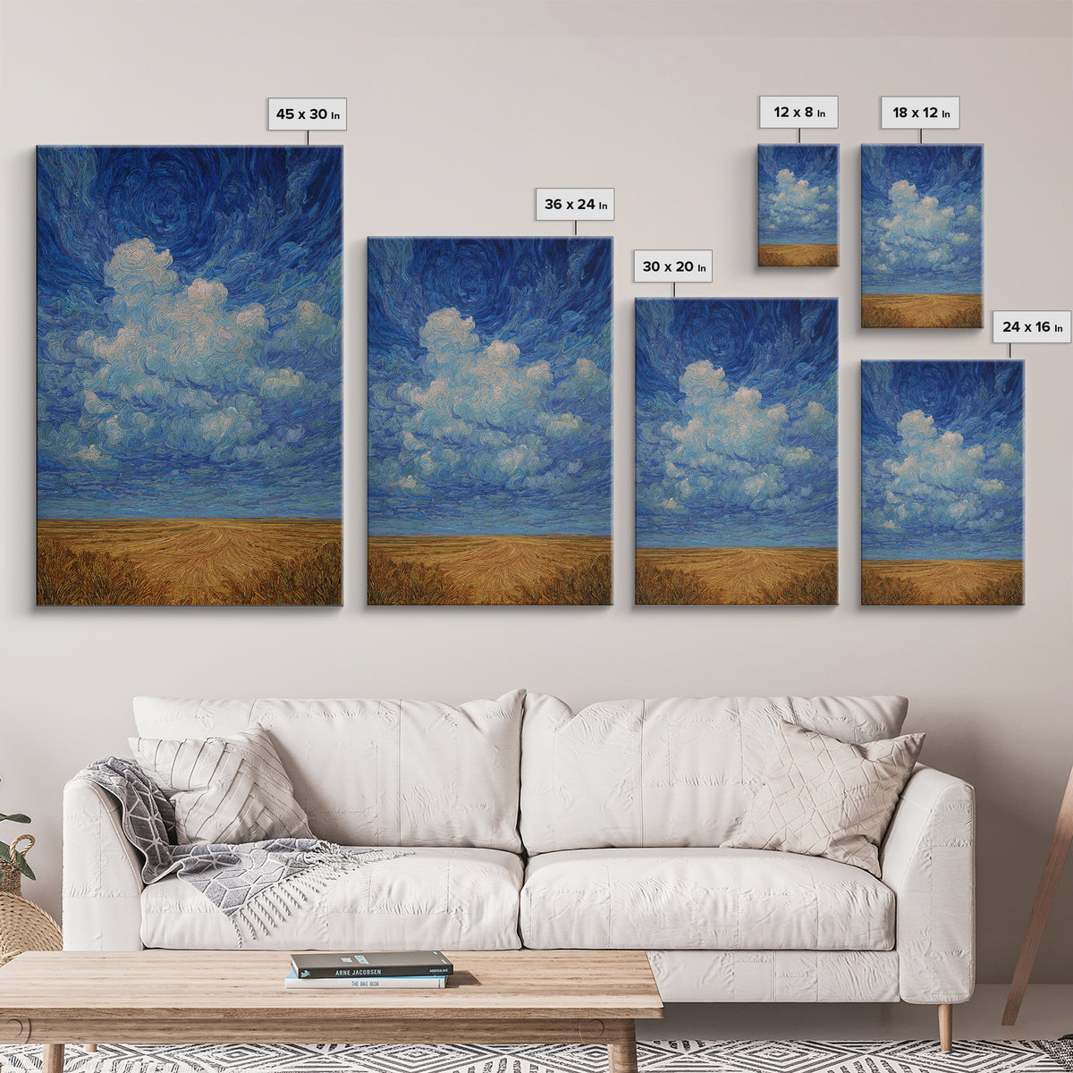 Swirling Blue Sky Over Golden African Plain Canvas Print, Abstract Landscape Wall Art, Dreamy Decor, Modern Home Decor Gift