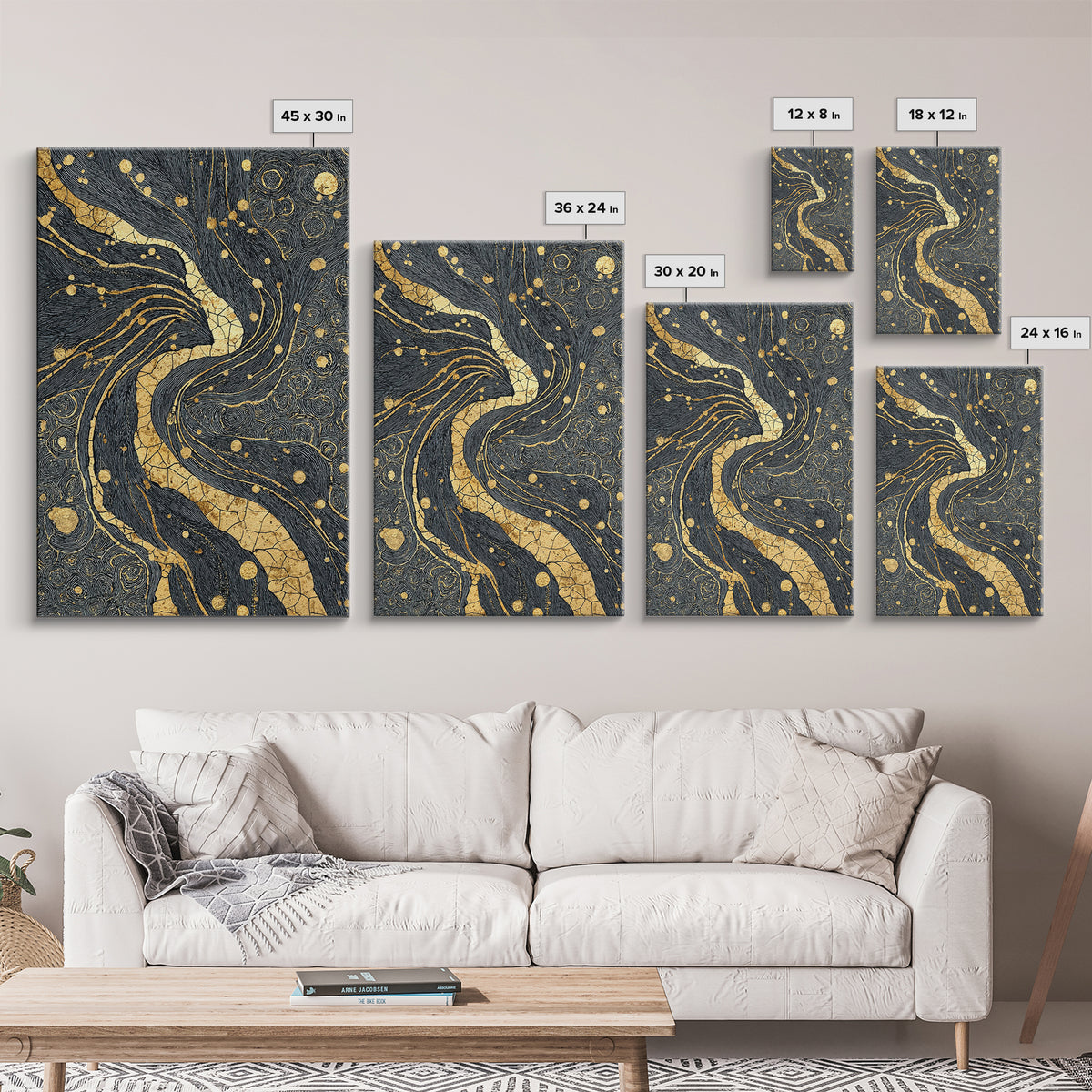 Black And Gold Abstract River Of Stars Statement Wall Art, Luxury Canvas Print, Geometric Decor, Elegant Modern Home Decor Gift