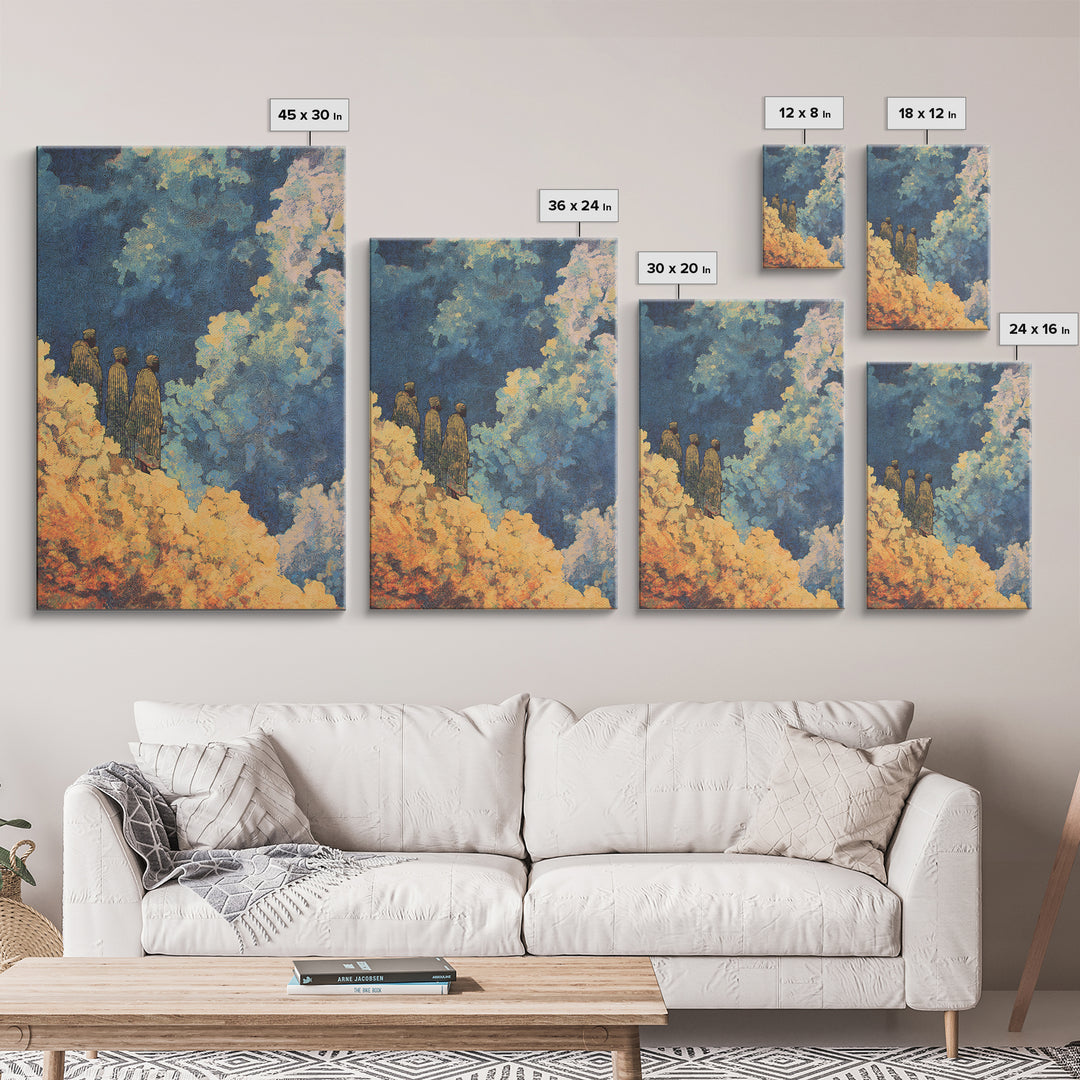 Three African Figures Walking Through Colorful Clouds Wall Art, Mystical Canvas Print, Cultural Art, Afrocentric Home Decor