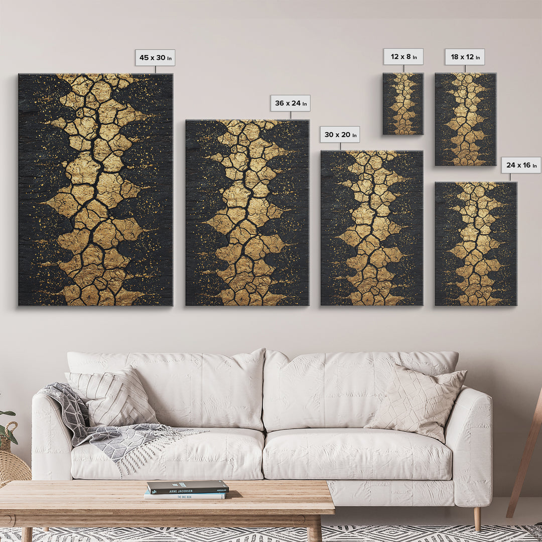 Gold Cracked Earth Africa Inspired Abstract Wall Art, Black And Gold Canvas Decor, Modern Afrocentric Texture, Luxury Gift