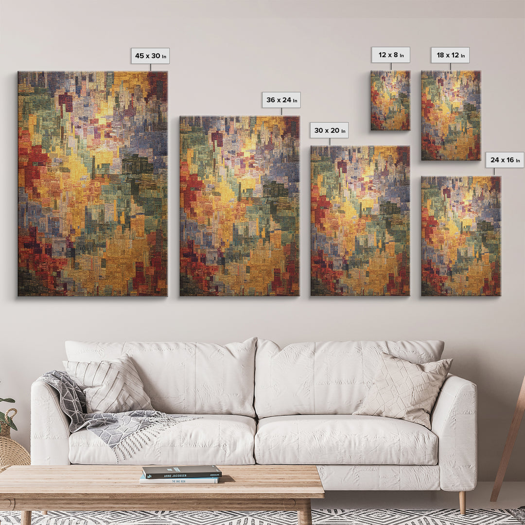 Luminous Woven City Mosaic Abstract Canvas Print, Contemporary Art, Modern Wall Art, Textured Art Print For Living Room Decor