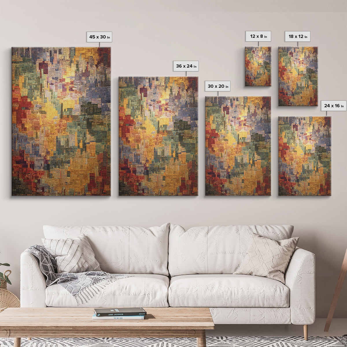 Luminous Woven City Mosaic Abstract Canvas Print, Contemporary Art, Modern Wall Art, Textured Art Print For Living Room Decor