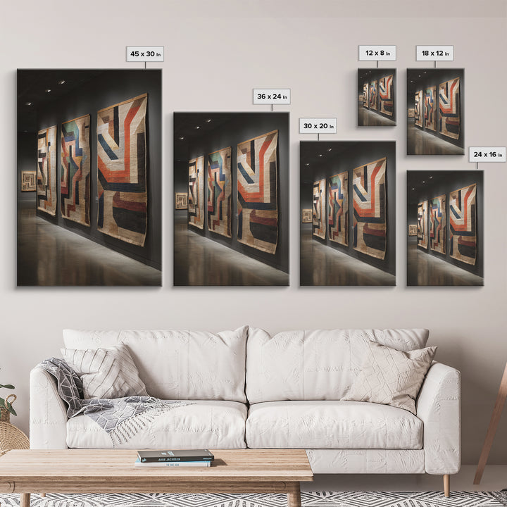 Museum Textile Tapestry Panels Framed Canvas Print, African Fabric Wall Decor, Gallery Wall Art, Bohemian Home Decor Gift