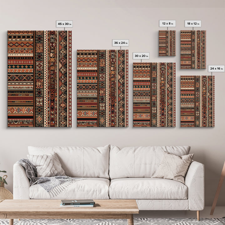Terracotta Black Tribal Stripe Pattern Canvas Print, African Patterns, Ethnic Wall Decor, Boho African Wall Art Gift For Home