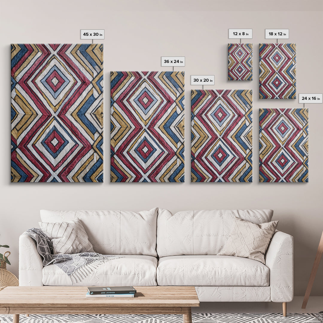 Handwoven Diamond Textile Pattern Wall Art, African Fabric, Geometric Wall Art, Tribal Art Print, Colorful Home Decor Gift