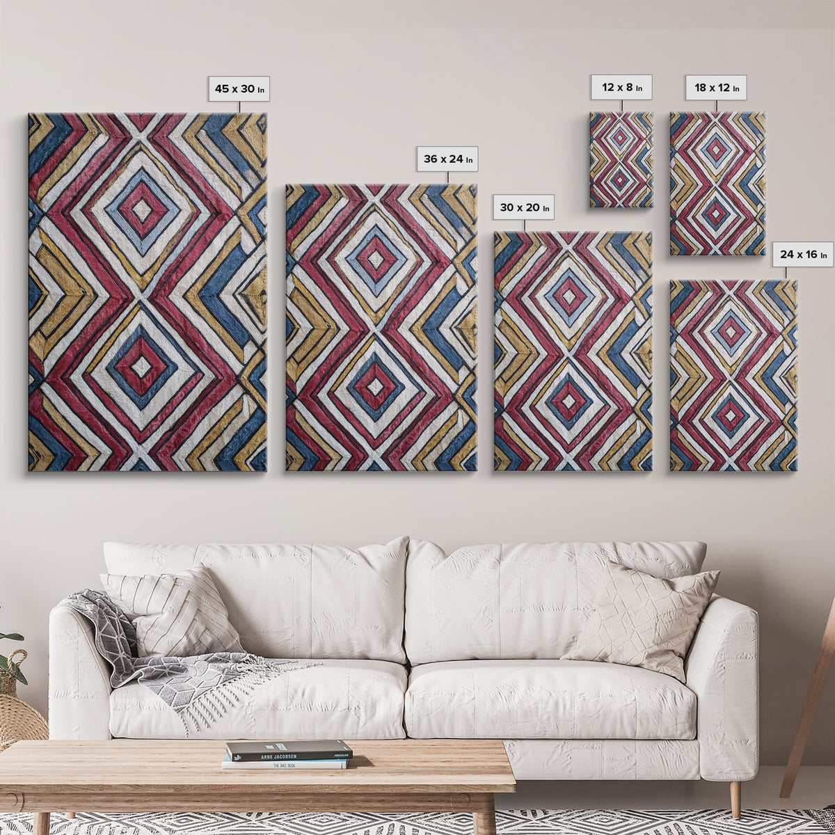 Handwoven Diamond Textile Pattern Wall Art, African Fabric, Geometric Wall Art, Tribal Art Print, Colorful Home Decor Gift