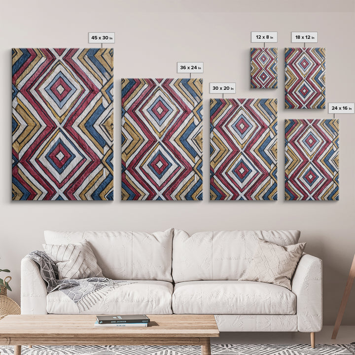 Handwoven Diamond Textile Pattern Wall Art, African Fabric, Geometric Wall Art, Tribal Art Print, Colorful Home Decor Gift