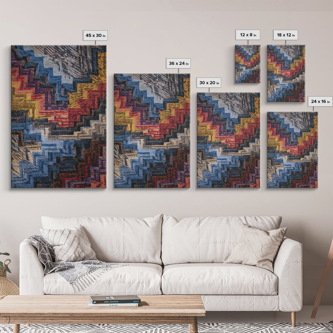Bold Stepped Zigzag Textile Canvas Print, African Abstract, Geometric Wall Art, Vibrant Wall Decor, Tribal Art Gift For Home