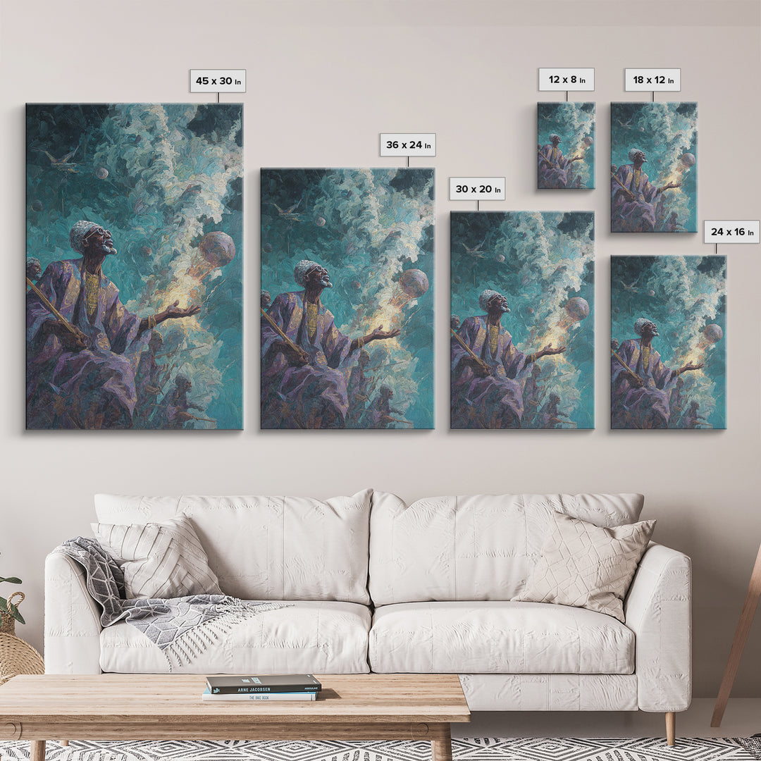 Mystic African Elder With Glowing Orb Canvas Print, Afrocentric Wall Decor, Spiritual Black Art, Ancestral Shaman Portrait
