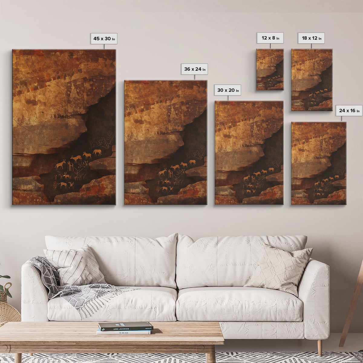 Ochre Cave Safari Herds Wall Art, African Safari Art, Earth Tone Wall Decor, Tribal Animal Print, Rustic Home Decor Gift