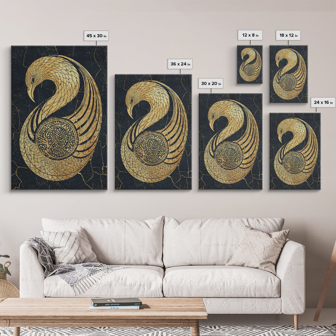 Gold Phoenix Bird Canvas Print, Black And Gold Art, African Inspired Wall Decor, Mythical Animal Art, Luxury Canvas Art Gift