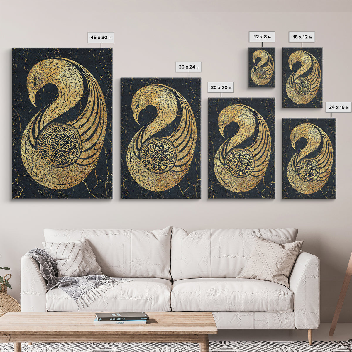 Gold Phoenix Bird Canvas Print, Black And Gold Art, African Inspired Wall Decor, Mythical Animal Art, Luxury Canvas Art Gift