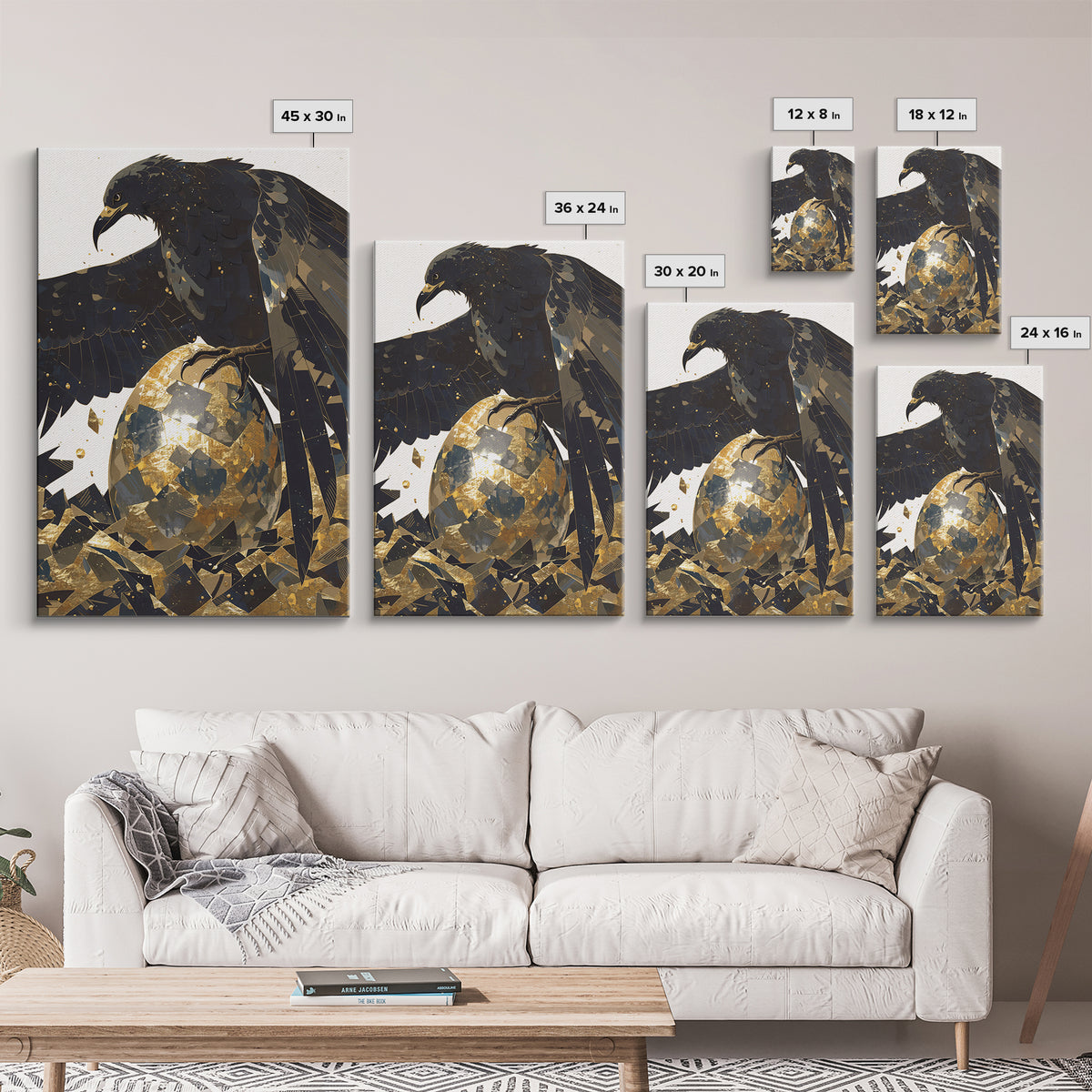 Black Eagle Golden Egg Canvas Print, Black And Gold Art, Animal Wall Decor, Bold Bird Artwork, Contemporary Living Room Art