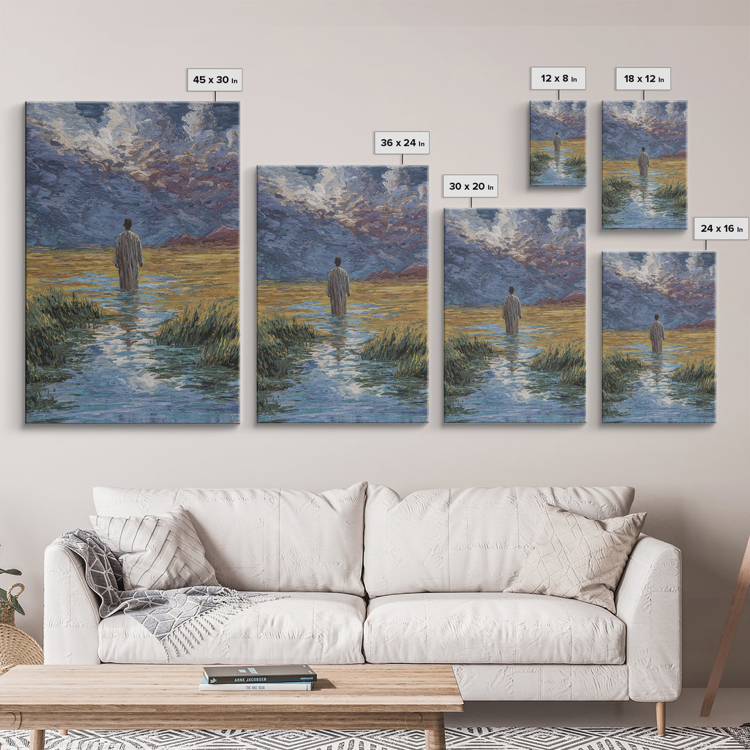 Lone Figure In Marsh Landscape Wall Art, African Landscape Canvas Print, Dreamy Nature Scene Art, Elegant Home Decor Gift