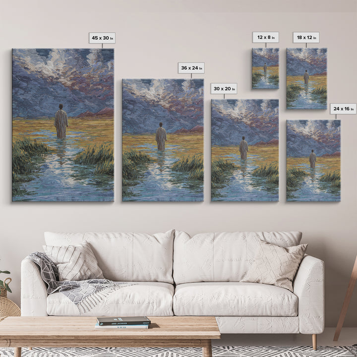 Lone Figure In Marsh Landscape Wall Art, African Landscape Canvas Print, Dreamy Nature Scene Art, Elegant Home Decor Gift