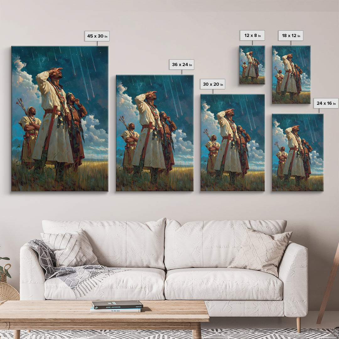 Sky Watchers In Tribal Robes Wall Art, African Warrior Art, Afrocentric Print, Cultural Home Decor, Statement Canvas Decor