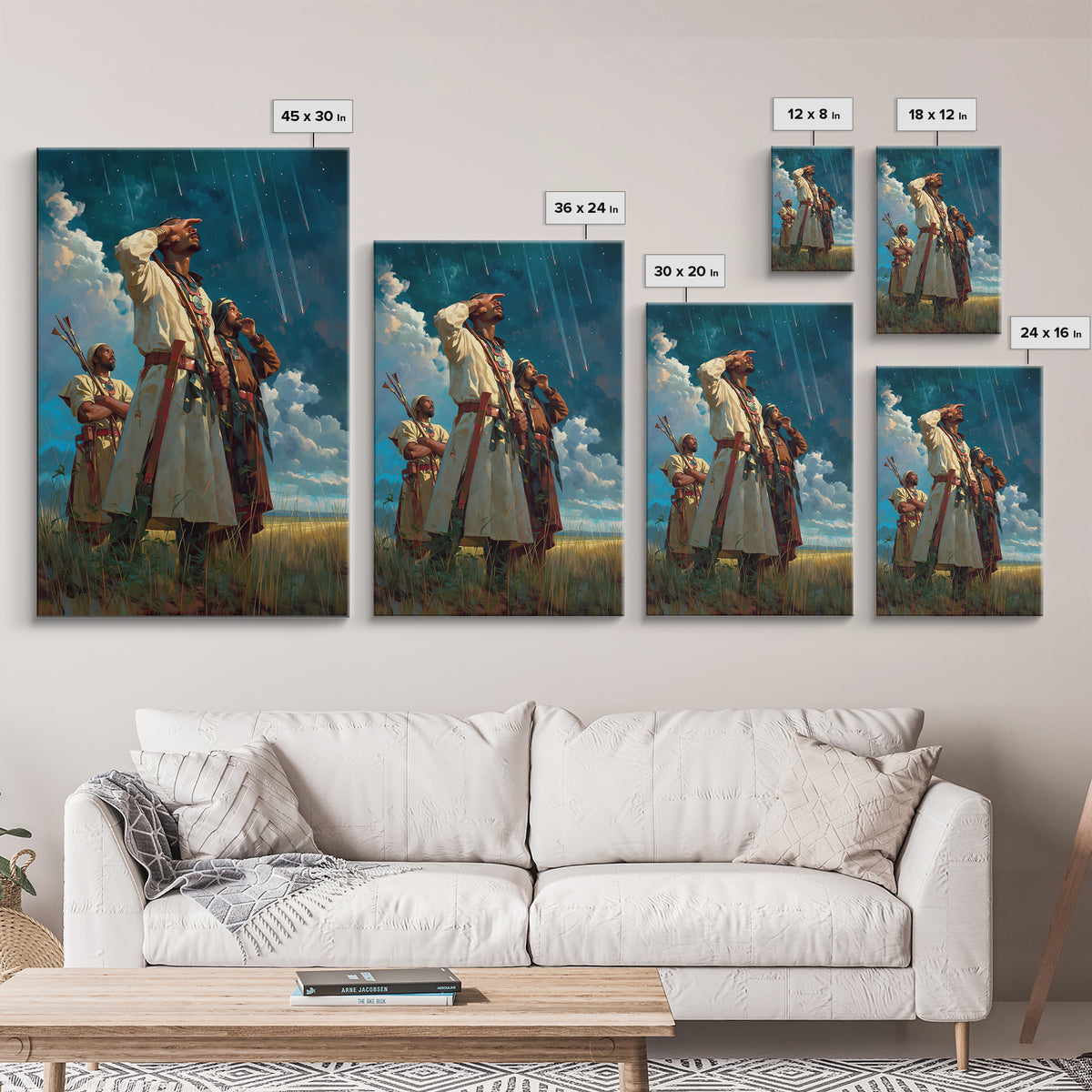 Sky Watchers In Tribal Robes Wall Art, African Warrior Art, Afrocentric Print, Cultural Home Decor, Statement Canvas Decor