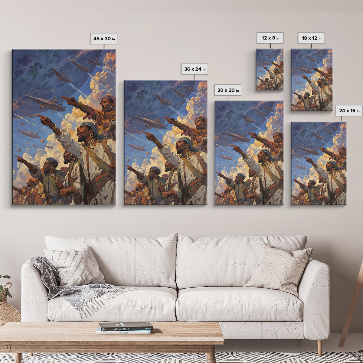 Afrofuturist Warriors Pointing At Sky Ships Wall Art, African Warrior Art, Modern African Art Print, Bold Cultural Decor