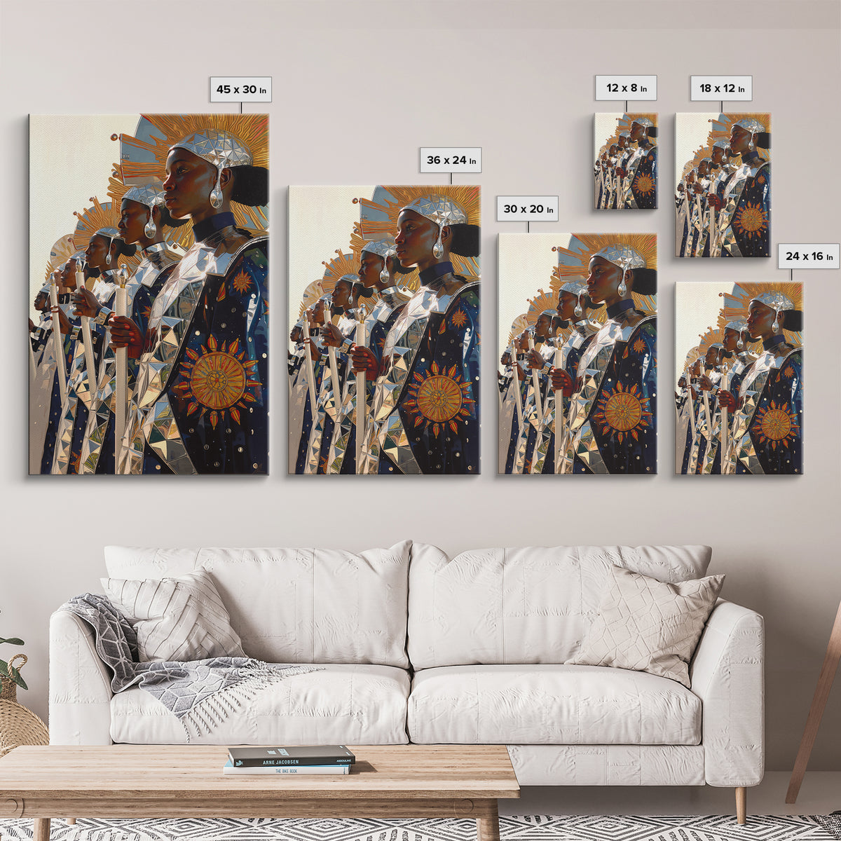 Afrofuturist Women In Silver Sun Armor Canvas Print, Black Women Art, African Queen, Empowered Women, Luxury Wall Decor Gift