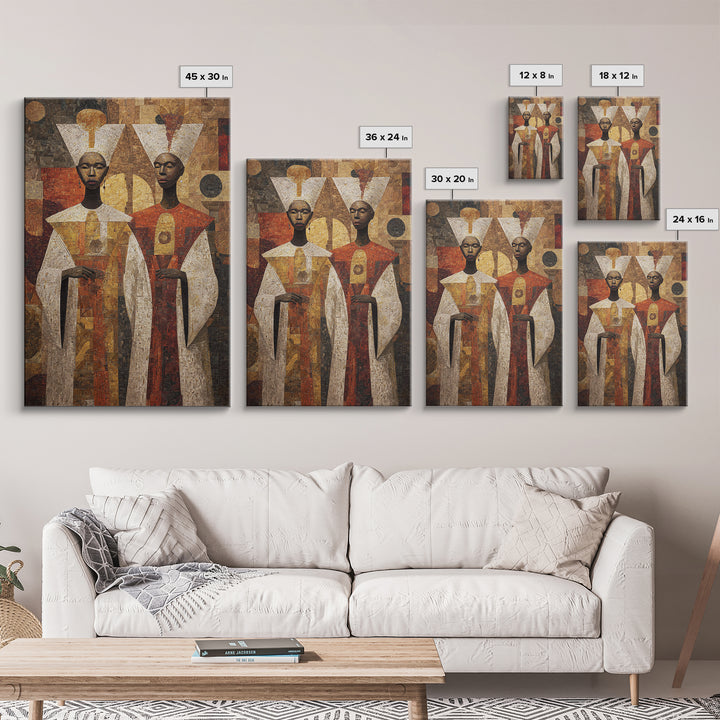 Geometric African Queens In Earth Tones Wall Art, African Abstract, Black Culture Art, Tribal Queen Art, Elegant Home Decor
