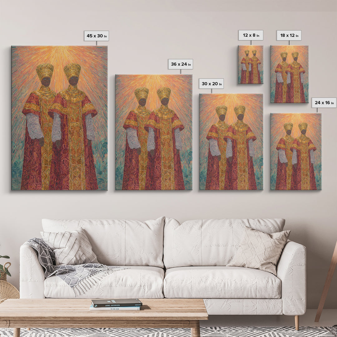 Two Radiant African Queens Canvas Print, Red Gold Royal Portrait, Afrocentric Wall Decor, African Women Art, Gift For Her