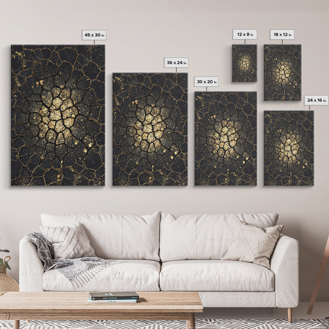 Black Gold Cracked Earth Abstract Wall Art, African Inspired Texture, Modern Canvas Art, Luxury Decor, Statement Wall Piece