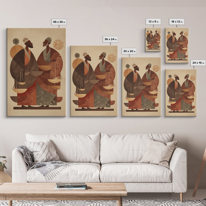 Two African Men With Balance Scales Framed Canvas Print, African Wall Art, Cultural Art Print, Afrocentric Home Decor Gift